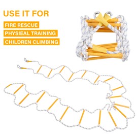 EMEKIAN Emergency Fire Escape Ladder Flame Resistant Safety Extension Rope with 2 Hooks, 2 Story Homes Reusable Compact Portable External Ladder (2 M / 6.6 FT)