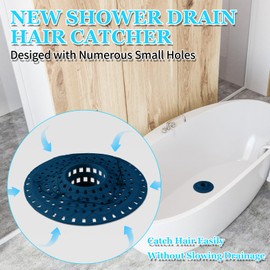 Aluvor Bathtub Drain Hair Catcher,Silicone Tub Hair Catcher Drain Protector,All-in-one Shower Hair Drain Catcher Strainer for 1.48'' to 1.76'' Regular Drains, 3PCS/Navy Blue