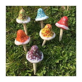 Bobble Top Toadstool Ceramic Ornaments Set of 6 Garden Decor Mushrooms Perfect for Fairy Gardens