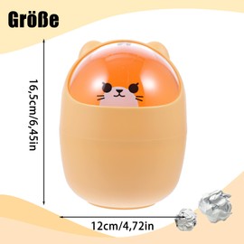 YUNXCNA Mini Desk Bin with Lid, 16.5 x 12 cm Table Bin, Portable Removable Table Waste Bin, Creative and Cute Rubbish Bin, Mini Plastic Bin, Office Rubbish Bin, Orange Bear