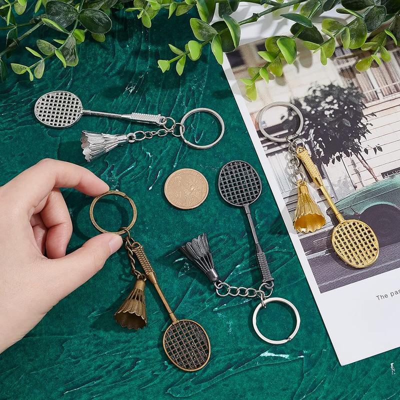 UNICRAFTALE 4 Key Chains, Key Ring, Charm, Badminton Racket, Alloy
