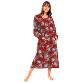 i-Smalls Ladies Easy Fit Long Nightshirt 100% Cotton with Lace Detail (XL) Red Dark