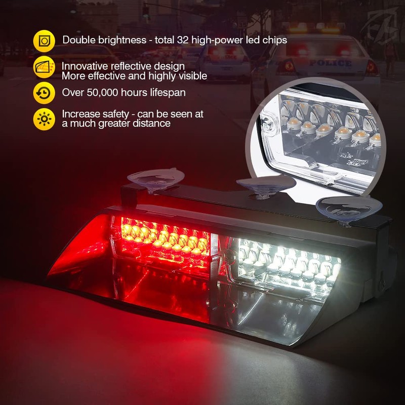 Xprite 2×11 inch High Intensity White Red 32 LED Emergency