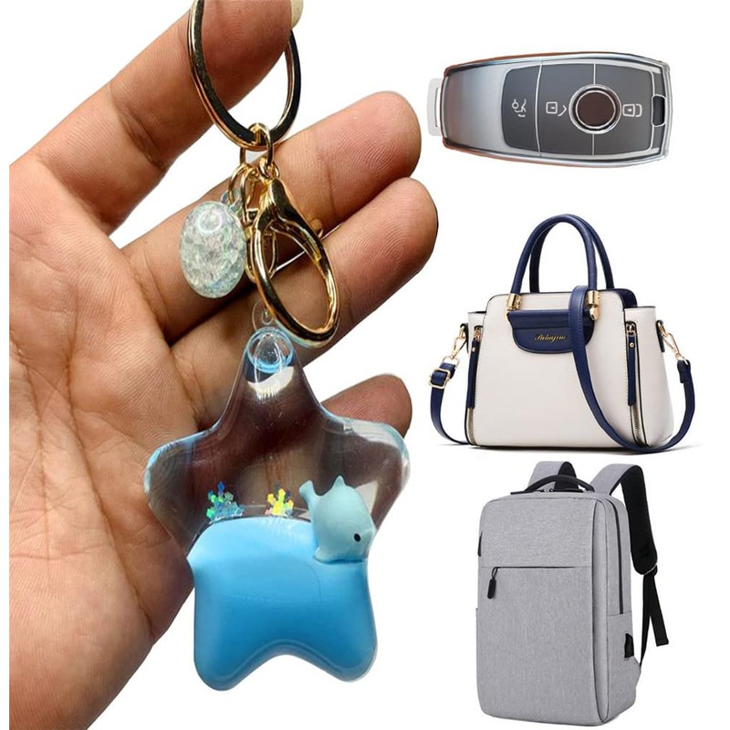 KUPOOL Pentagram Whale Quicksand Keychain Creative Liquid Floating Ocean Animal