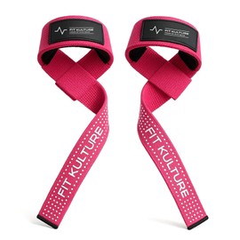 FitKulture Lifting Straps 25" Cotton Pair Wrist Supports (Pink)