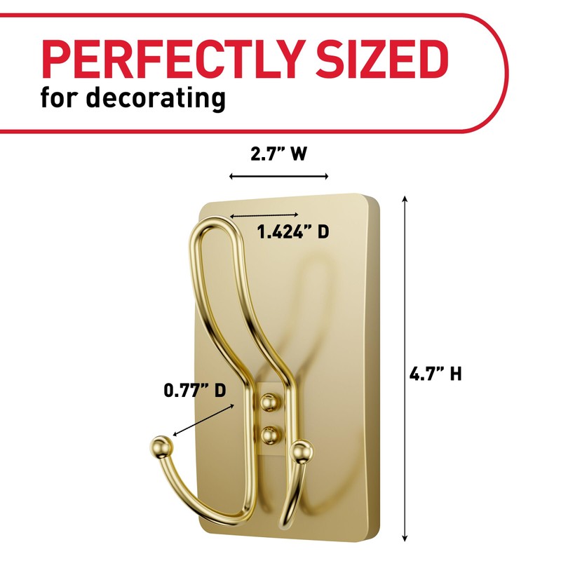 Command X-Large Satin Brass Triple Hook, 1 Hook, 3 Strips,