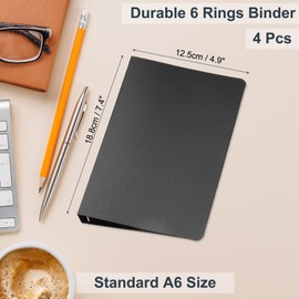 PATIKIL A6 Binder Cover, Pack of 4 Polypropylene 6 Ring Loose Leaf Binder Protector Round Ring Binder Cover Refillable Notebook Thickened Frosted Binder for Meeting Notebook Folder, Black
