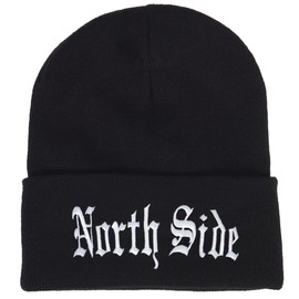 TOP HEADWEAR Cities Old English Beanie - Custom Embroidered Long Cuff Black Beanie Cap North Side