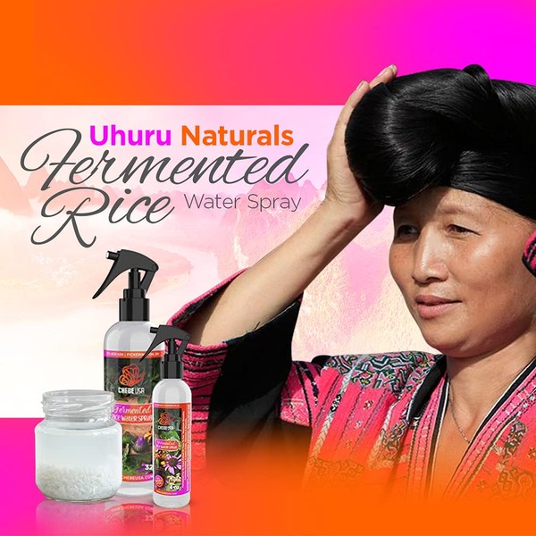 Uhuru Naturals Fermented Rice Water Spray - All Natural Conditioning & Moisturizing Treatment for Color Treated & Damaged Hair - Sulfate Free Repair & Regrowth for Men & Women