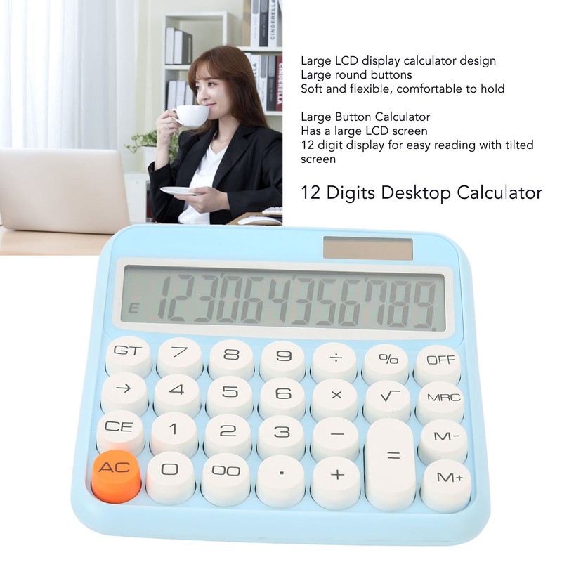 12 Digits Desktop Calculator with Large LCD Display Dual Power