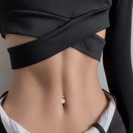 Daisy Belly Button Ring Sterling Silver Daisy Flower Belly Ring 14G Daisy Navel Jewelry Gifts for Women