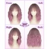 Purple Ombre Short Wavy Bob Wig with Bangs, 14 Inch