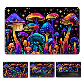 Peacoblue Bank Card Sticker Colorful Mushrooms Credit Debit Card Custom Skin Cover Protector, 4 Styles Waterproof Scratch-Proof and Aesthetic Decal for Most Popular EBT Transportation Key Card