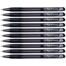 DIGNO Comfort Retractable Ballpoint Pens, BLACK, Medium Point (1.0mm), Pack of 10, Click Smooth Ball Pens, Soft Grip, School Office Home Professional Business Use
