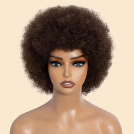 JOEDIR HAIR 70s Afro Wig Unisex Human Hair Wigs Afro Kinky Bulk Wig Bomb Fluffy Puff Bouncy Curl 10 Inches 180% Density (4)