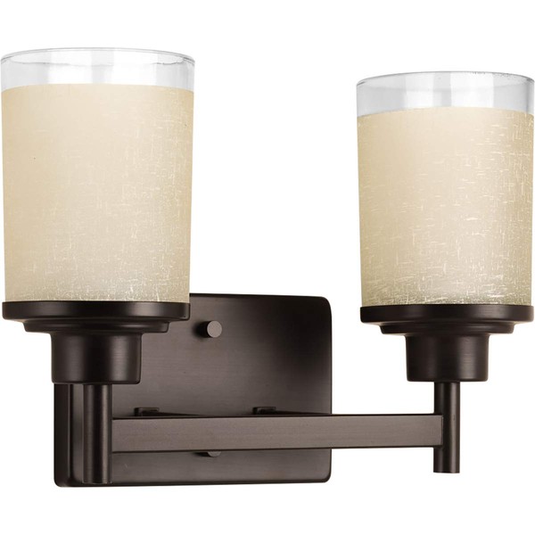 Alexa Collection 2-Light Etched Umber Linen with Clear Edge Glass Modern Bath Vanity Light Antique Bronze