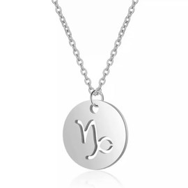 Silver Star Sign Disc Chain Necklace - Capricorn (22nd December - 19th January) - Zodiac Constellation Horoscope Celestial Astrology Jewellery - Women Men Gift