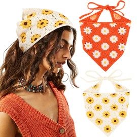 DRESHOW 2 PCS Crochet Hair Bandana Vintage Knotted Headscarf Strawberry Print Headband Knitted Head Kerchief for Women Girls