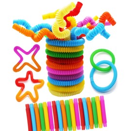18 Pack Pop Tubes Sensory Fidget Toys, Multi-Color Pop Tube Toys for Birthday Gifts Goodie Bag Basket Stuffers Classroom Prizes Party Favors (Color Mixing)