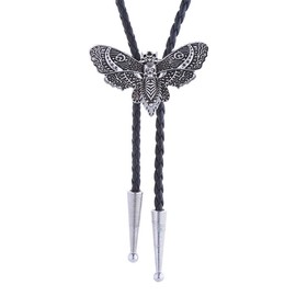 Western Bolo Tie for Men Women Death Head Moth Cowboy Bolo Tie Necktie Metal Insect Dead Gothic Punk Retro Jewelry(Silver)