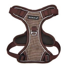 Puppia Conall Dog Harness H Houndstooth Pattern Sturdy Adjustable Neck and Chest Reflective for Small and Medium Dogs, Brown, Small