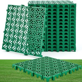 Wesnoy 15 Pcs Heavy Duty Ground Protection Mats Drive on Lawn Grid,15.74'' x 15.74'' Heavy Weight Drain Grate Interlocking Non-Slip Floor Mat,6613 lb Load for Gravel Grid Permeable Pavers (Green)