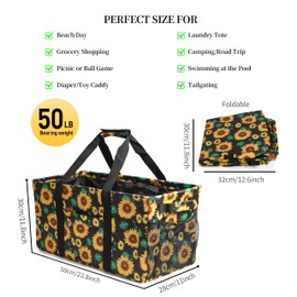 Joyfol Day Extra Large Utility Tote Bag, Reusable Grocery Bags Foldable, Upgraded Metal Frame, With Sturdy Handles Reinforced Bottom Heavy Duty Oxford Fabric Moving Shopping Bags, Sunflower