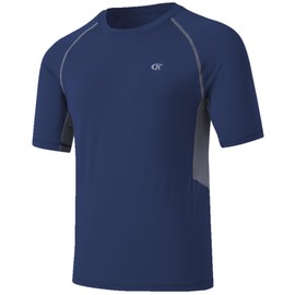 Huayuzh Mens Swimming Shirts Short Sleeve Rash Guards Rashguard UPF 50+ Quick Drying T-Shirts Surfing Pool Beach Sports Top NavyBlue L