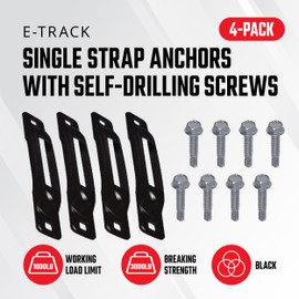 SNAP-LOC E Track Tie Down Anchors, Heavy Duty E Track Single Slot Anchors, 10 Gauge Steel Powder Coated, 3,000 lb Break, Includes Self Drilling Screws, E Track Accessories Made in USA, Black, 4 Pack