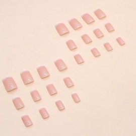 24 Pcs de Uñas Postizas a Presión,Uñas Postizas Cuadradas Cortas Francesas