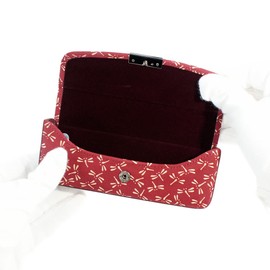Indenya 4206-13-008 H Glasses Case, Deer Leather, Red Background x White Lacquer, Dragonfly Pattern, multicolor (red / white)