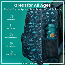 Ion8 Lightweight Steel Water Bottle, 600 ml/20 oz, Non-Insulated, Leak Proof, Easy to Open, Secure Lock, Dishwasher Safe, Flip Cover, Fits Cup Holders, Carry Handle, Metal Water Bottle, Automobiles