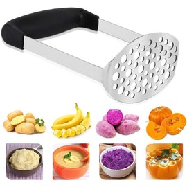 Potato Masher, Stainless Steel Premium Potato Hand-Mashed Machine, Purees Baby Food, Fruit and Vegetable Smasher, with Wide and Ergonomic Horizontal Handle with Fine-Grid Plate(12 * 7 * 17CM)