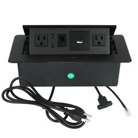 Hidden Pop-Up Outlet with 20W USB C Port Electrical Pop-Up Box Recessed Multimedia Strip Socket with 2 AC Outlets, USB A & USB C Ports with Outlet Network HDMI for The Conference Table (Black-B)