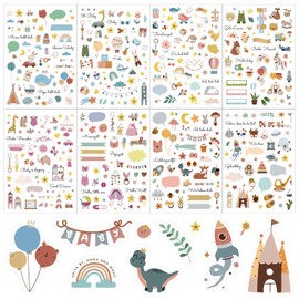 BETESSIN Baby Sticker Photo Album Sticker Baby Album for Girls Boys 8 Sheets Over 440 Stickers for Guest Book Baby Shower Guest Gift with Sayings Animals for Designing Scrapbook Bullet Journal