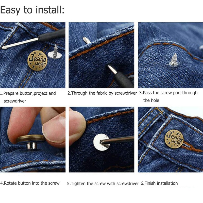 Arokimi Jeans Buttons Replacement, Instant No Sew Buttons for Pants