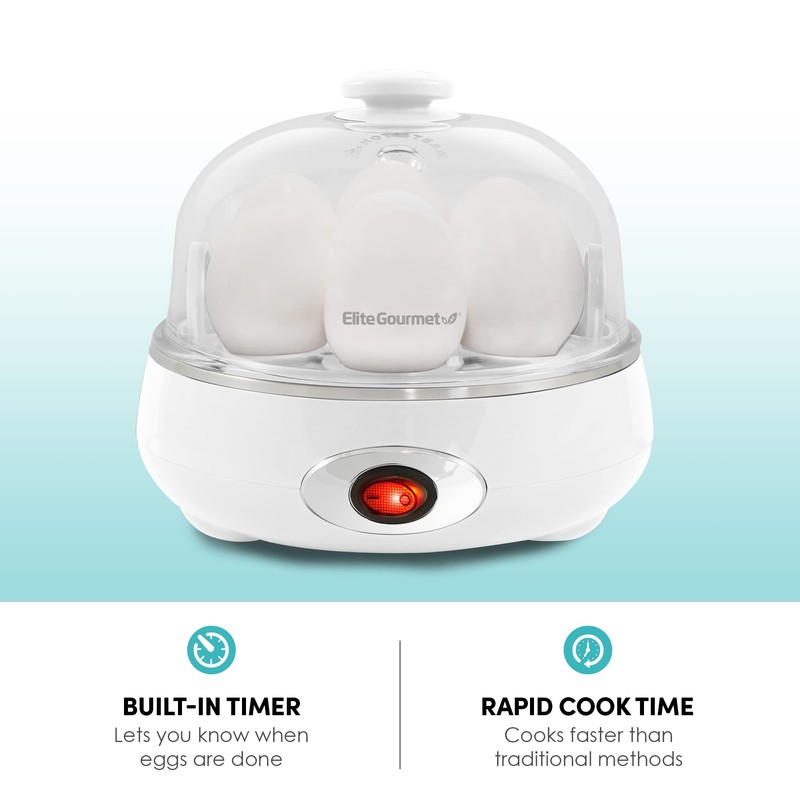 Elite Gourmet EGC322CW Easy Egg Cooker Electric 7-Egg Capacity, Soft,
