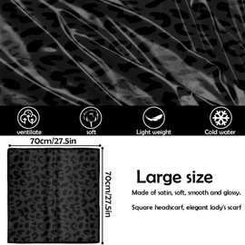 BHAHB Silk Feeling Scarf 27.5 Inches Large Square Satin Head Hair Wrap Sleeping Fashion Lightweight Cute Aesthetic Handbag Decoration for Women Girls-Black Leopard Cheetah