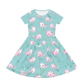 Generic Pink Axolotl Dress for Girls 7-8 Junior Dresses for Teen Girls Short Sleeve Design Toddler Girl Summer Clothes,Nice Gift for BirthdaysChildren's DayGraduationEaster Holidays
