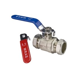 Lever Ball Valve Full Bore with Red & Blue Handle Compression Fitting (15mm)