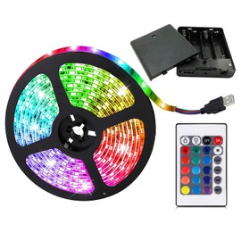Battery Powered Led Strip Lights, 5050 2M/6.6FT, Flexible Color Changing RGB LED Light Strip, 60 LEDs 5V Battery-Powered with Controller. (1)