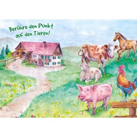 bentino XL Birthday Card with Sound and Touch Function, at the Touch of a Button, You Can Hear the Animal Voices, DIN A4 Set with Envelope, Greeting Card, Farm Card with Sound for Girls and Boys