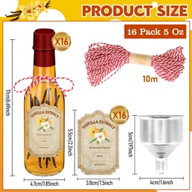 NVioAsport 16 Pack Glass Vanilla Extract Bottles 5 oz with Lids, Vanilla Extract Labels, Shrink Band and Funnel, Glass Jar Vanilla Bottles for Syrup, Jars for Vanilla Extract