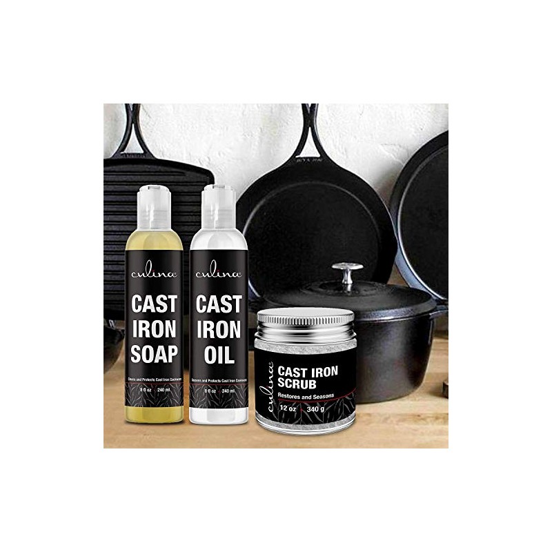 Culina Supreme Cast Iron Care Set: Restoring Scrub, Cleaning Soap