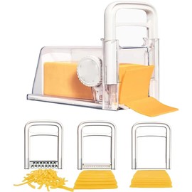 MOTRAIN 4-in-1 Cheese Slicer and Storage Container, Multifunctional Cheese Grater, Wire & Blade Cutter, Butter Slicer with Handle, Fits Up to 2lb Blocks, Instant Fridge Storage (White)