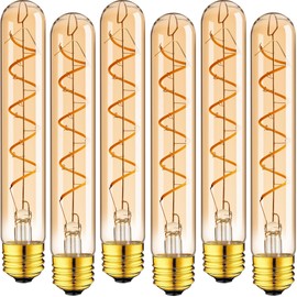 Grensk E26 Long Edison Light Bulbs 40 Watt, 7.3inch Tubular LED Light Bulbs Dimmable,4W T10 Type T Bulbs 400LM,Warm White 2700K Antique,110V,Amber(6-Pack)