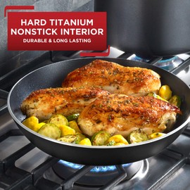 T-fal C51782 ProGrade Titanium Nonstick Thermo-Spot Dishwasher Safe PFOA Free with Induction Base Saute Pan Jumbo Cooker Cookware, 5-Quart, Black