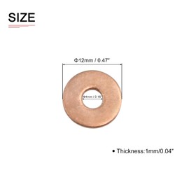 DTGN 4 mm x 12 mm x 1 mm (IDxADxT) Flat Copper Sealing Washers - 20 Pack - Good for Industrial Machine M4 Screws - Copper Flat Ring Seals