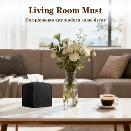 6-Pack Square Tissue Box Cover Holder, Black PU Leather Decorative Covers for Living Room, Bathroom, Office & Car