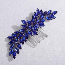 Teyglen Simple Full Blue Rhinestone Crystal Hair Comb Crystal Bride Wedding Hair Comb Sparkly Rhinestone Headpiece Hair Accessories for Women Wedding Hair Piece(Blue)